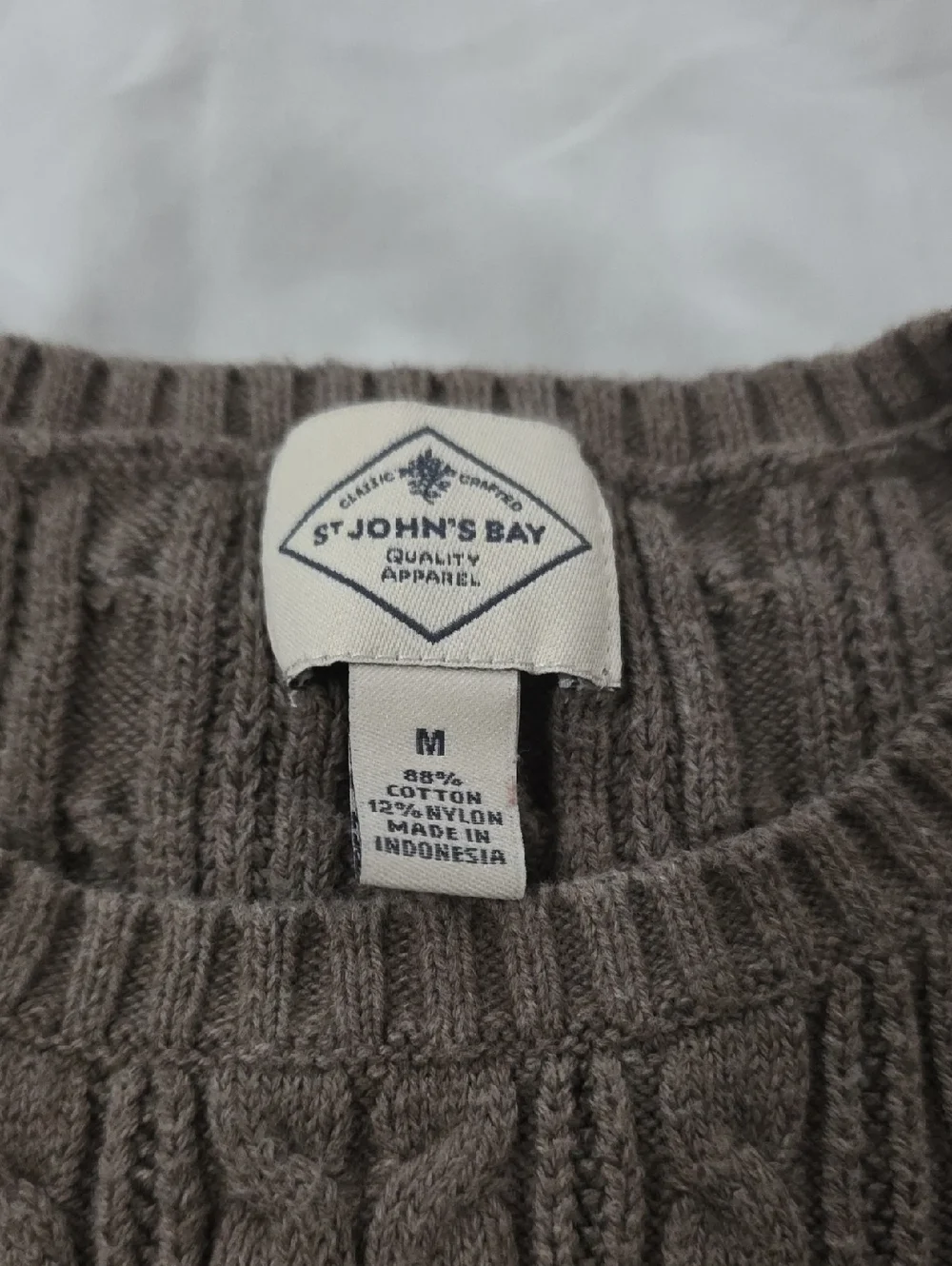St. John's Bay Taupe Cable Knit Crewneck Sweater - Picture 3 of 4